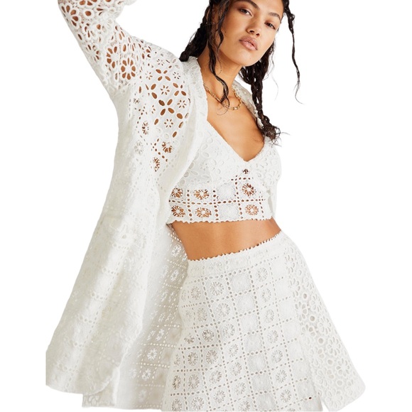 Free People Yesenia Crochet Lace 4 / S Black 3-Pc Bralette Mini Skirt Jacket Set - Picture 11 of 13